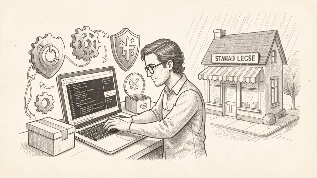 Pencil drawing of website maintenance with security, updates and backups
