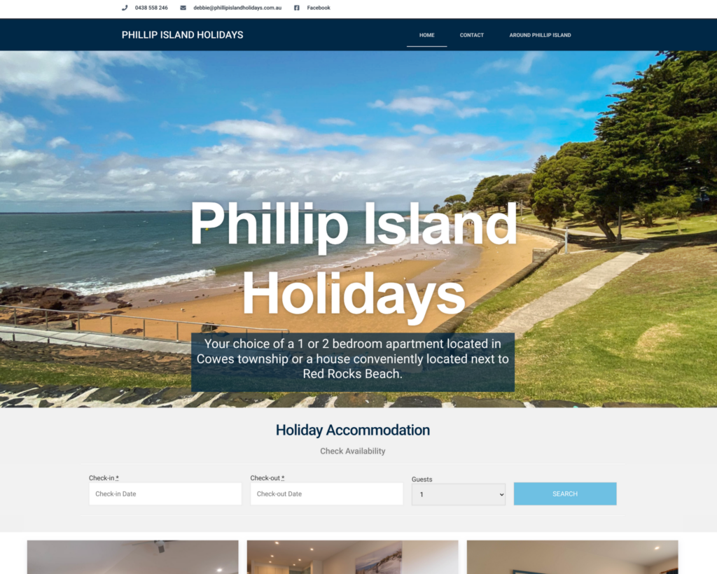 Phillip Island Holidays website design screenshot
