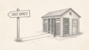 Pencil drawing of a domain address sign pointing to a website hosting building