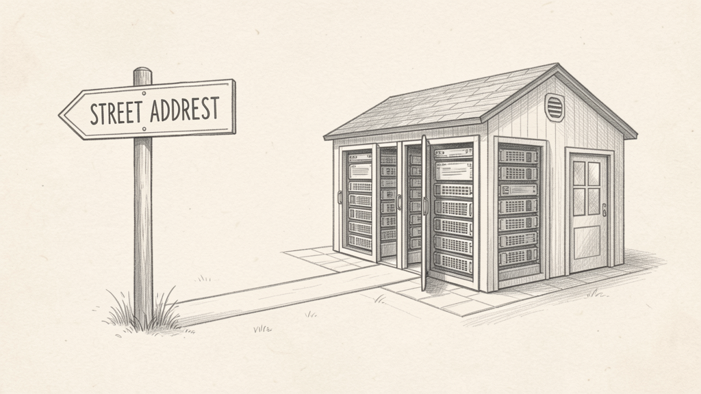 Pencil drawing of a domain address sign pointing to a website hosting building